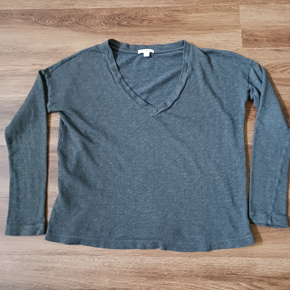 James Perse Standard Gray V-Neck Long Sleeve Top WXT3963CU Size 3 L